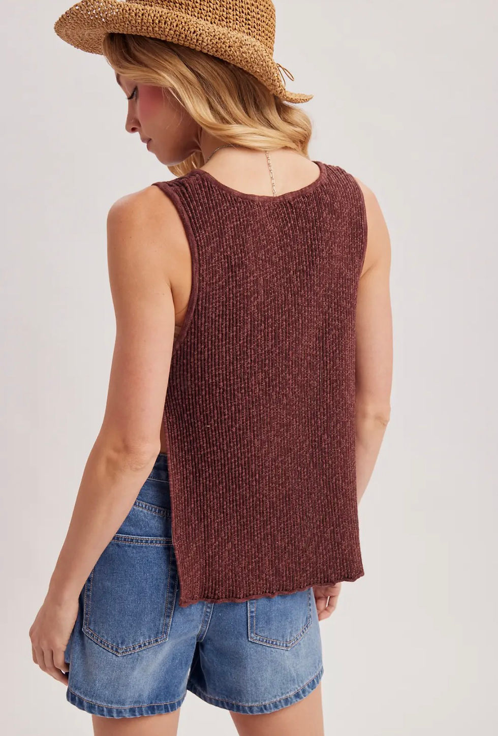 Thumbnail: Side Tie Ribbed Knit Tank – Open Side Sleeveless Sweater Top