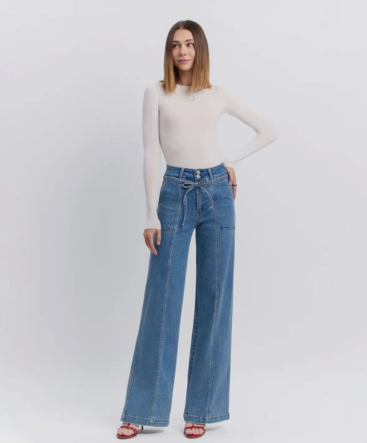 Olivia Tie-Waist Wide-Leg Jeans