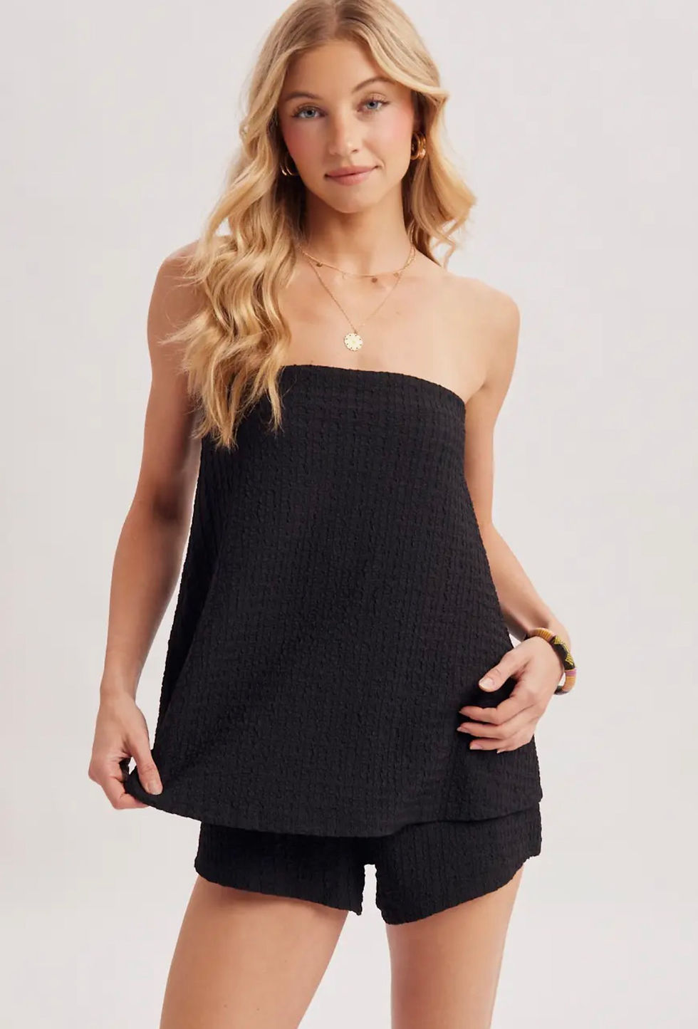 Thumbnail: Summer Escape Strapless Romper – Black & Oatmeal