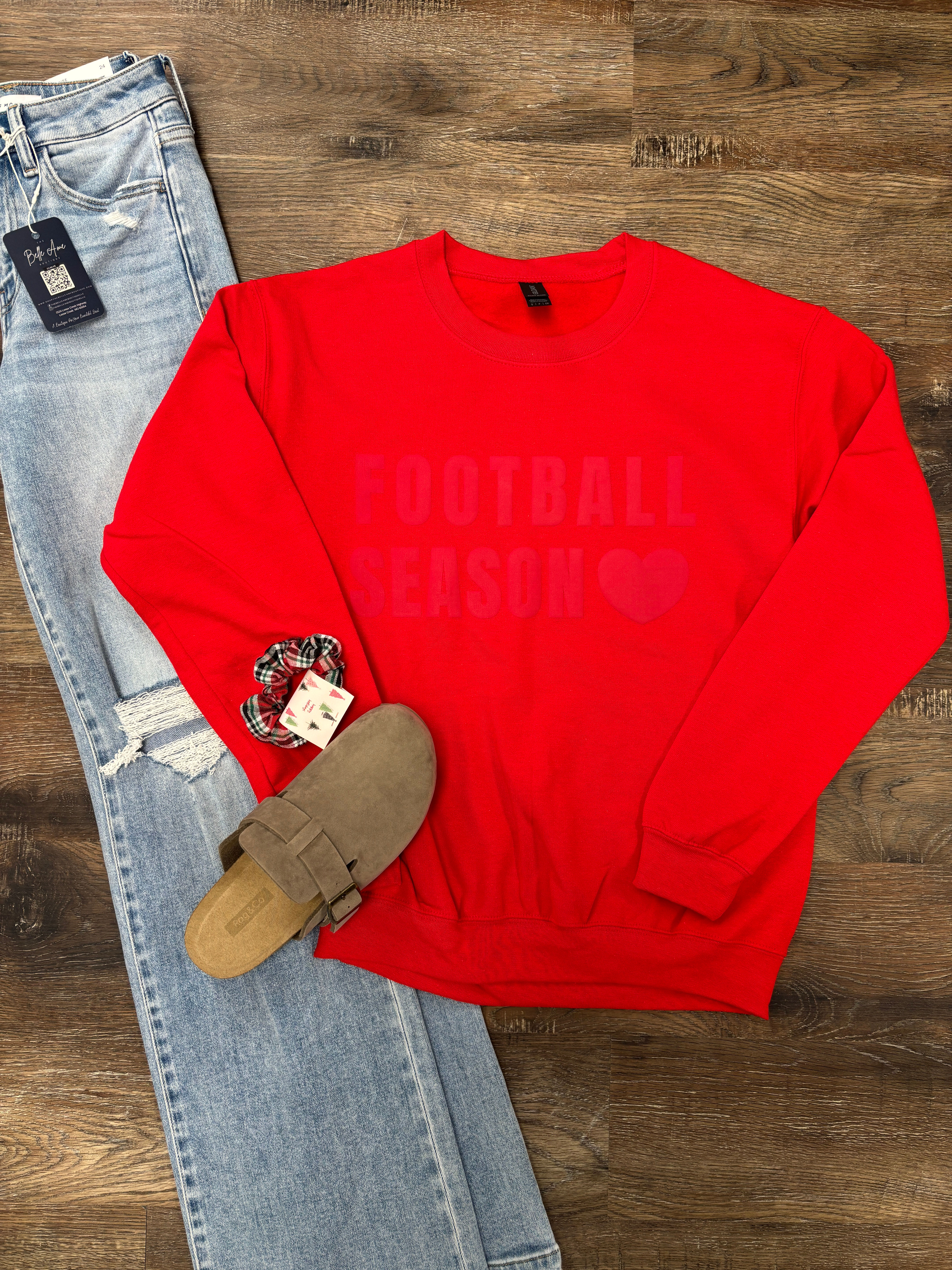 Football Season Puff Print Monochromatic Red Sweatshirt