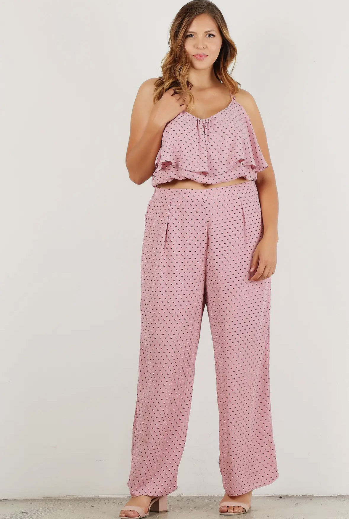 Plus Size Print Crop Top and Pant Set