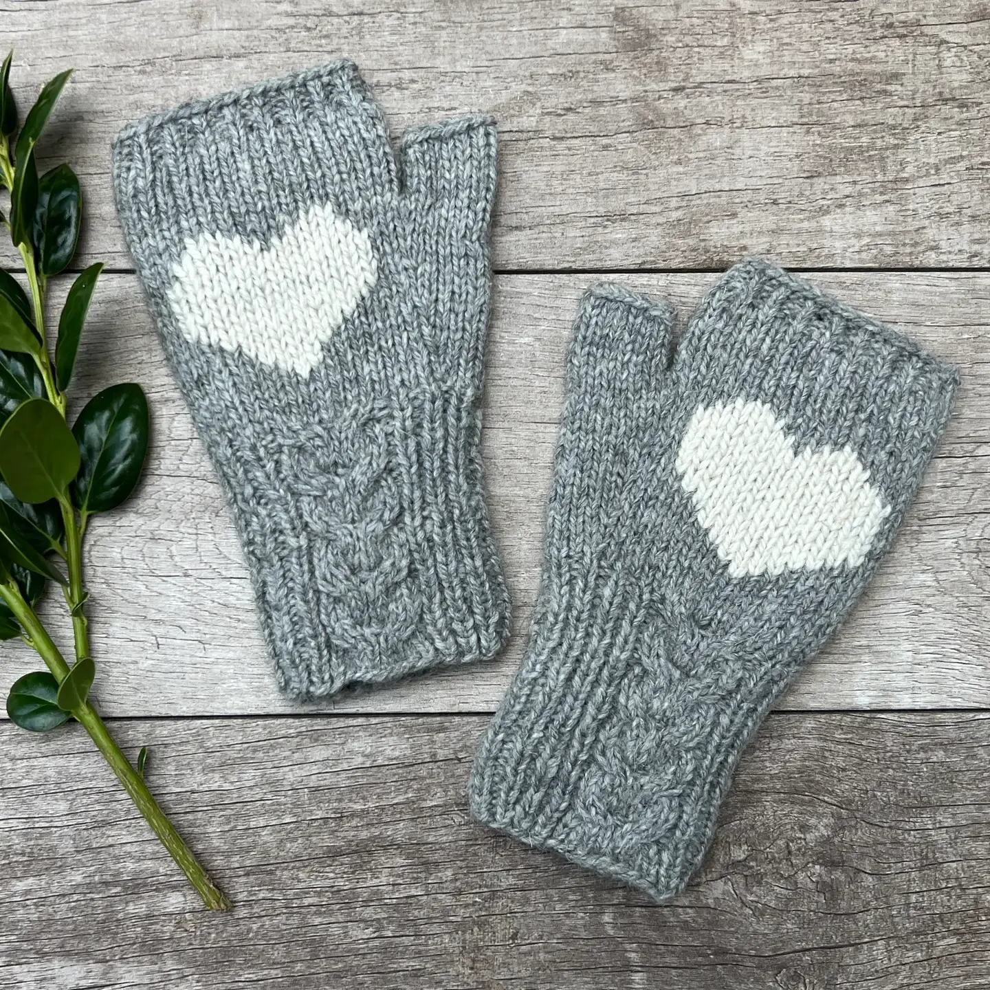 Gray Heart Fingerless Gloves