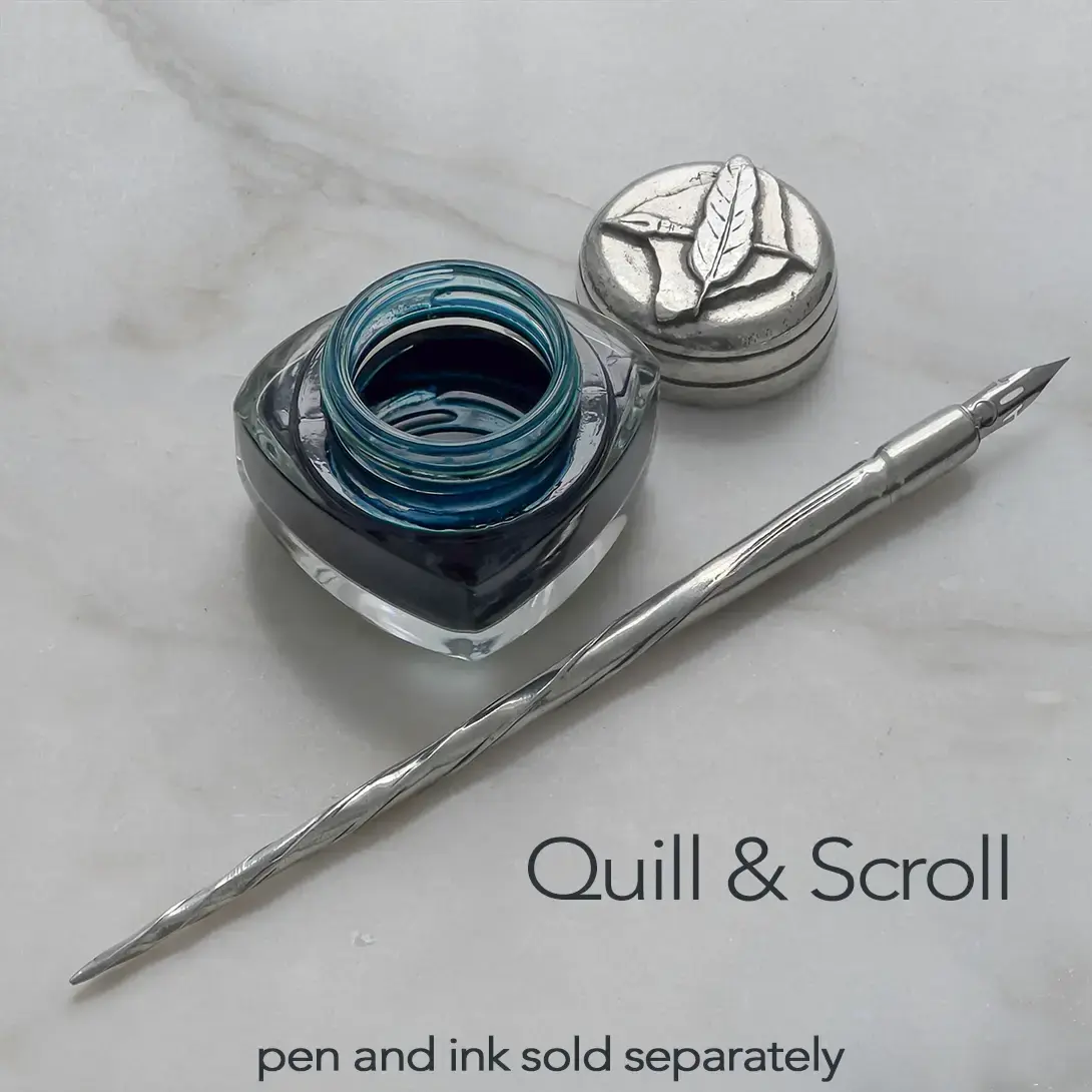 Quill and Scroll Glass Ink Bottle
