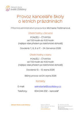 Provoz kanceláře školyo letních prázdninách
