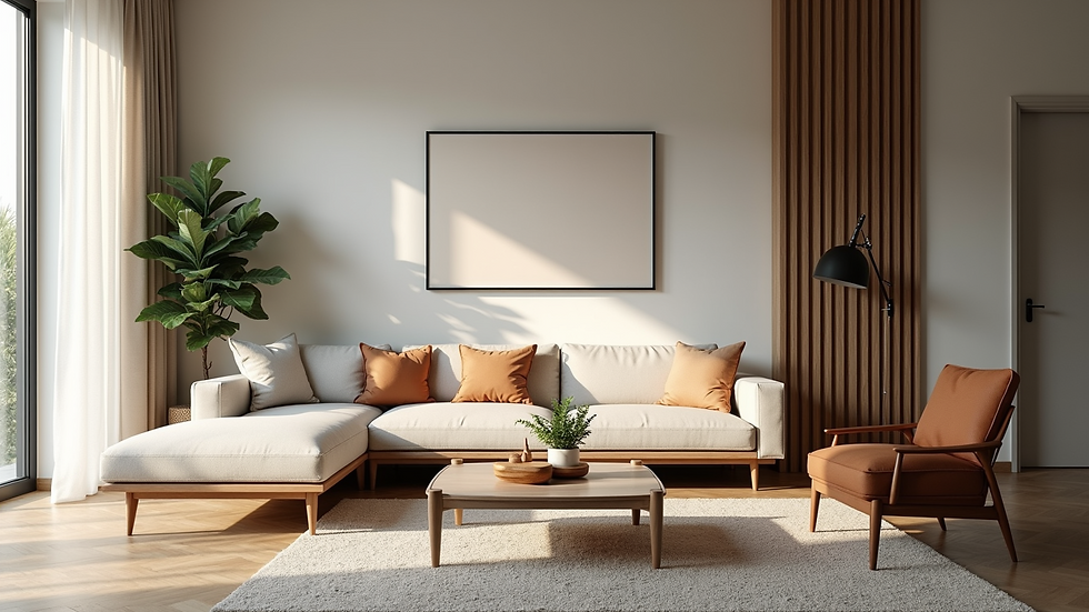 Eye-level view of a cozy living room with modern decor