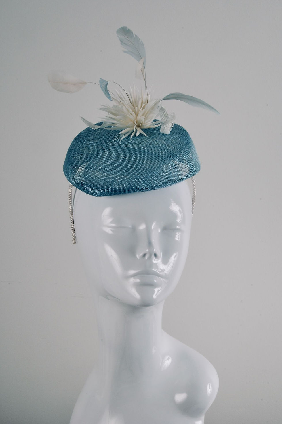 Thumbnail: Blue and ivory pillbox hat front view