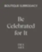 Gray background with text: "Boutique Surrogacy, Be Celebrated for It, IMA ART" in white. Simple and elegant design. IMA ART was founded to bring humanity, elegance, and respect to surrogacy.