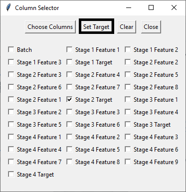 Setting target variable from the chosen columns using Python based GUI.