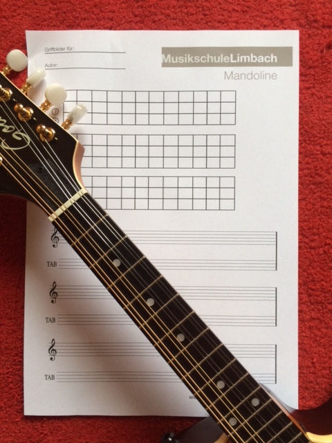Blankovorlage Mandolinengriffe / Tabulatur