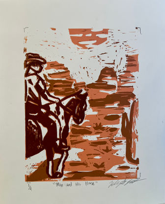Lilly Hurtt_Man and His Horse_Linocut Print_11x9_.jpeg
