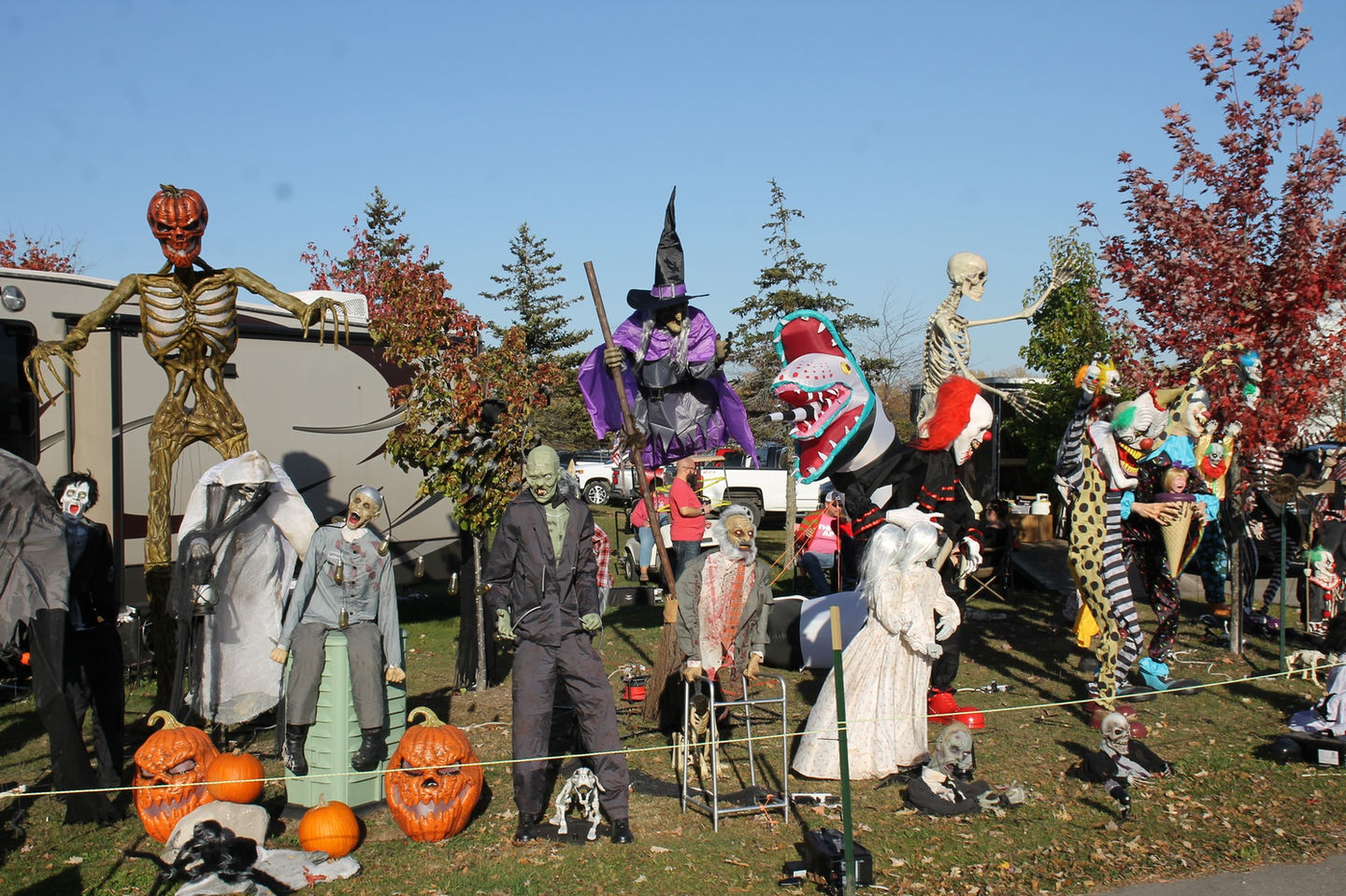 Scary characters Halloween display at campground
