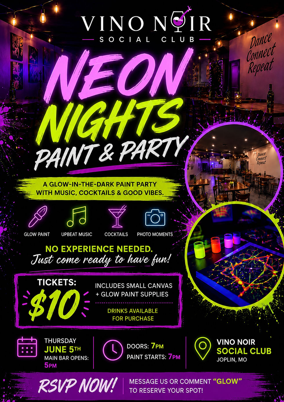 Neon Nights Paint & Party at Vino Noir Social Club