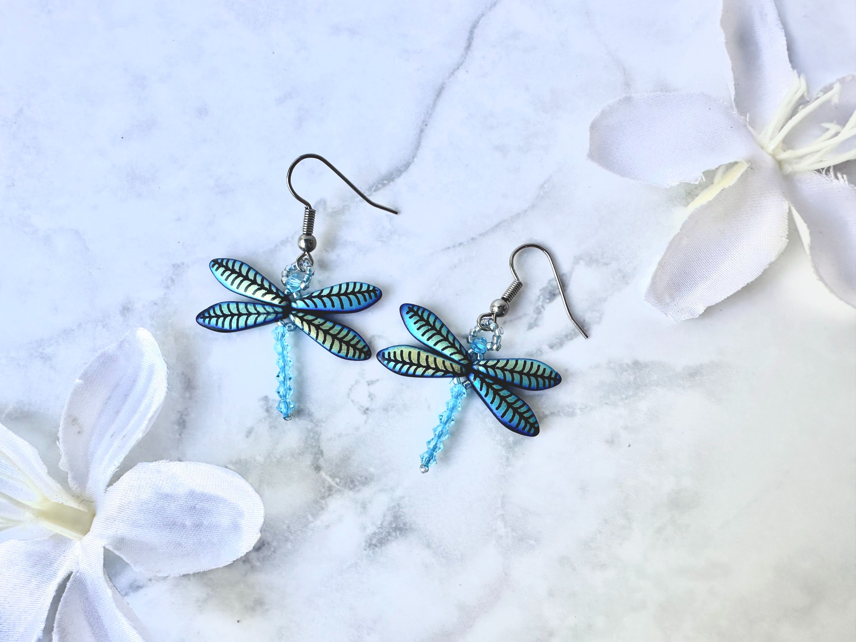 Dragonfly Earrings - Jet Matt Laser Leaf