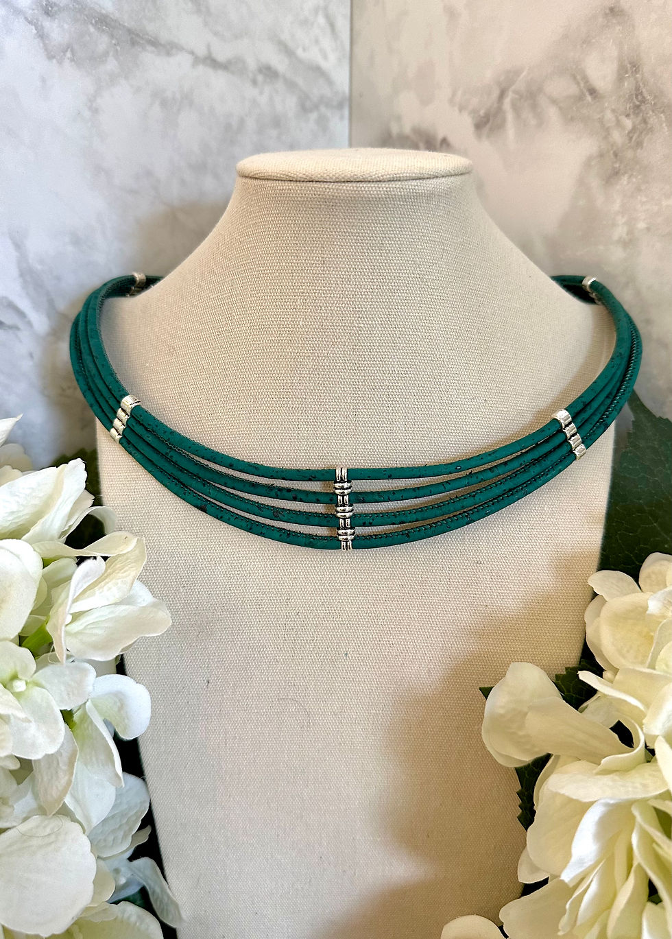 Natural Cork 'Leather' Necklace - Teal