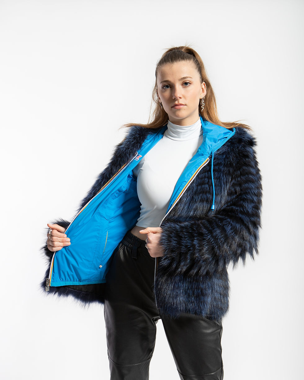 Miniatura: Giubbino K-Way Furbe double face Raccoon Blu Cobalto