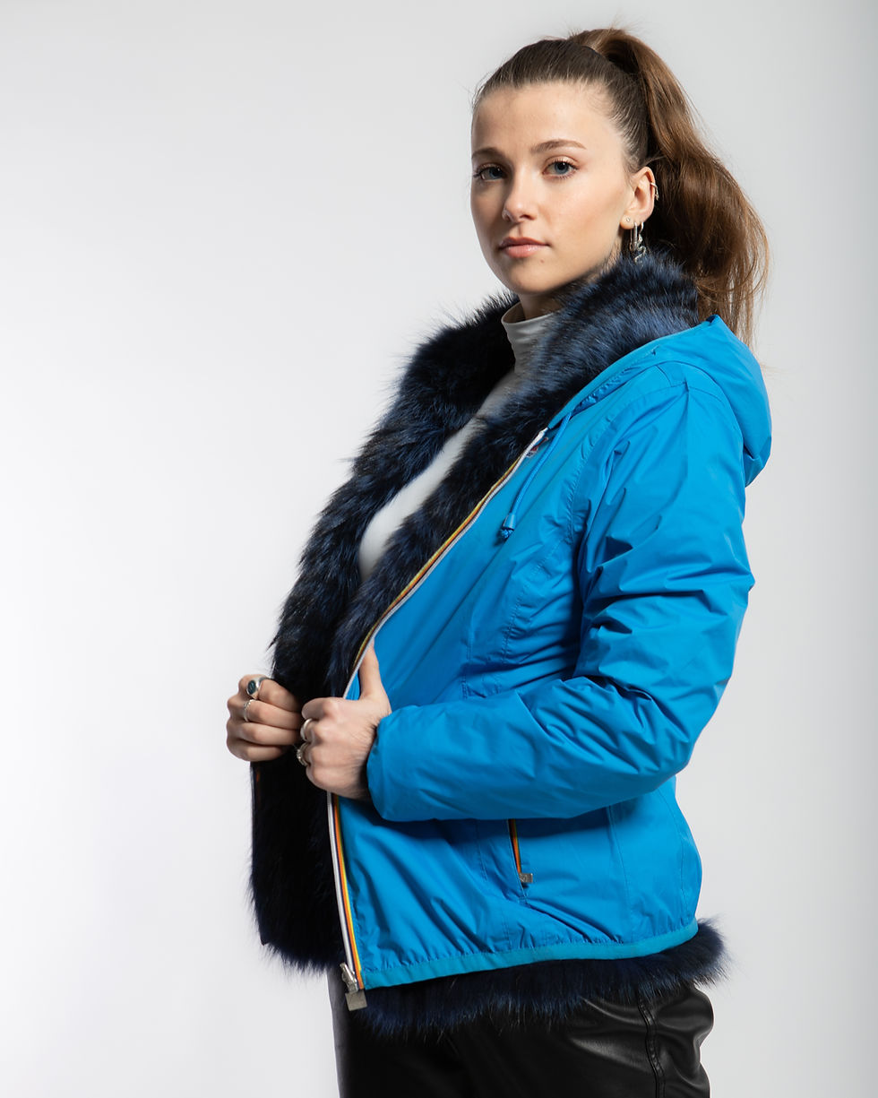 Miniatura: Giubbino K-Way Furbe double face Raccoon Blu Cobalto