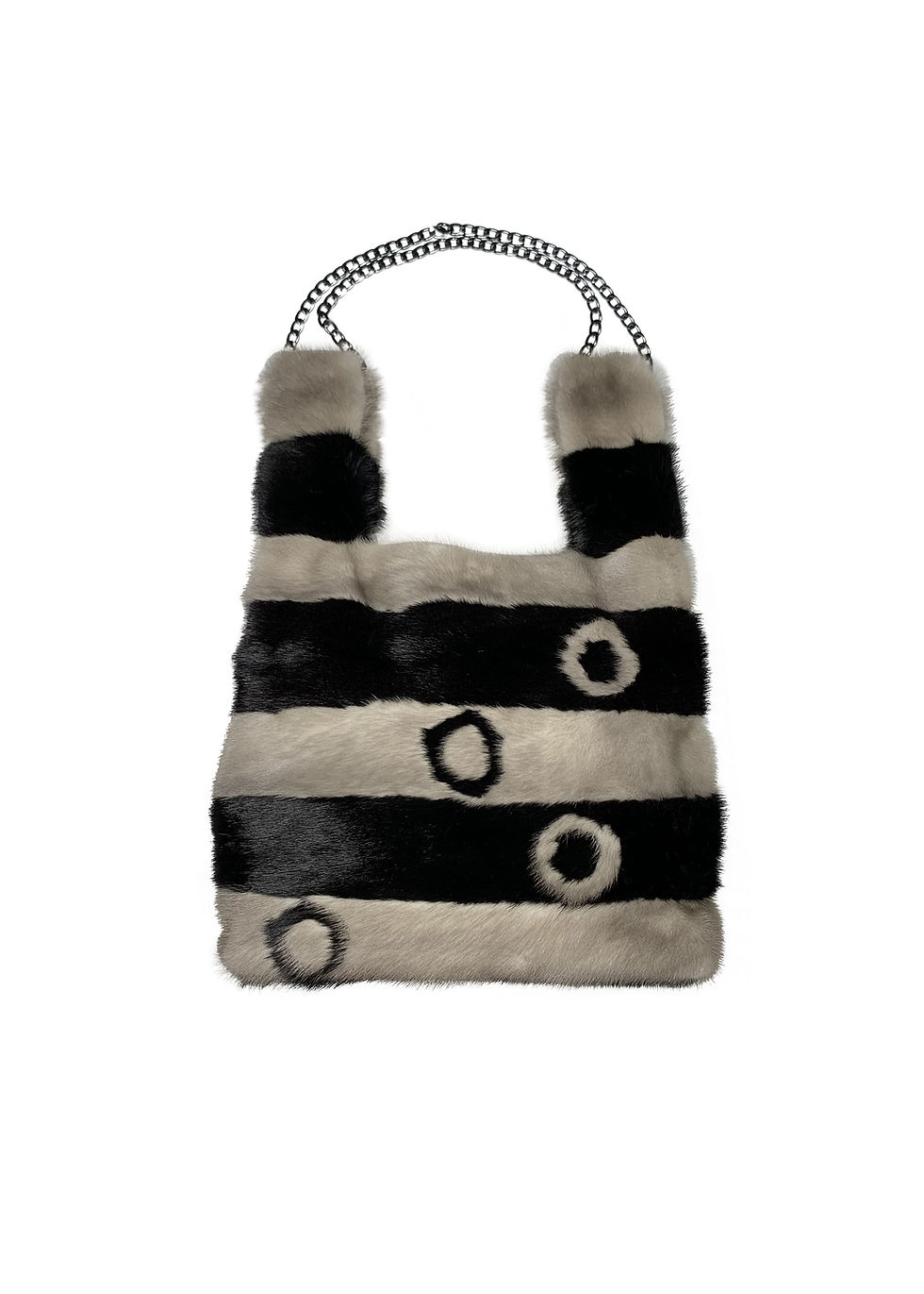 Borsa Shopper Visone con cerchi intarsiati Beige e Nero
