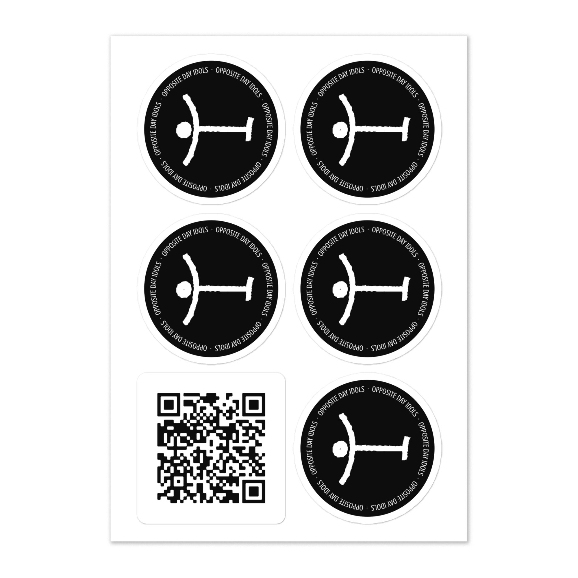 Sticker sheet with 5 circle logos + 1 QR code