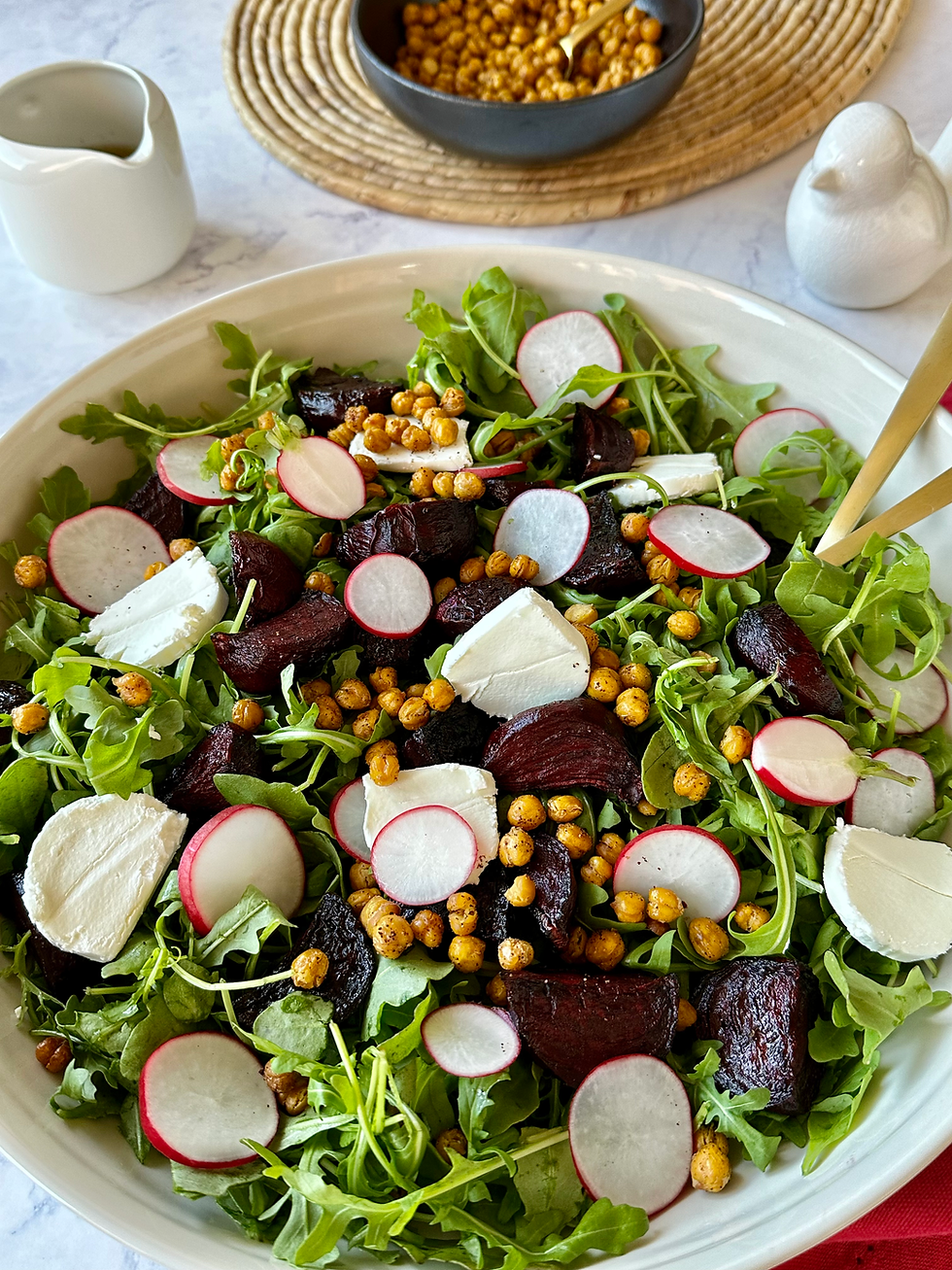 Roasted Beet Salad with Arugula, Goat Cheese & Mustard Vinaigrette