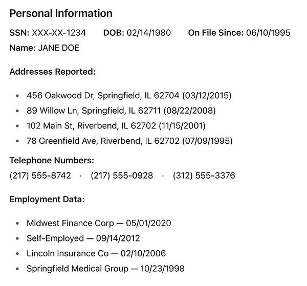 sample credit report