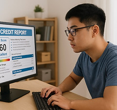 A man reviewing his credit report online to check for any errors.