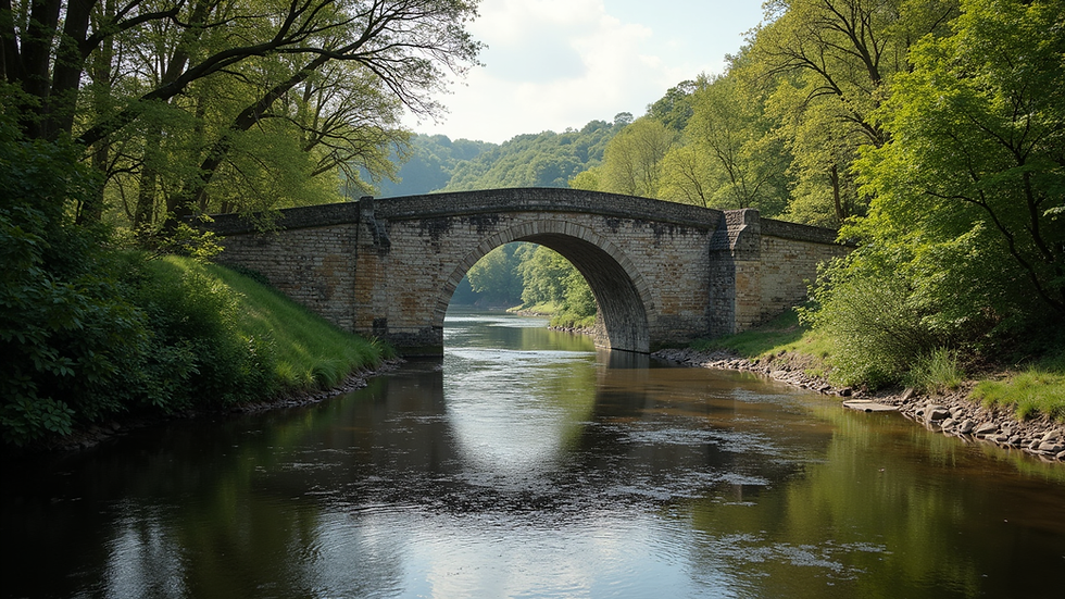 Eye-level view of a historic stone bridge over a river in Devon