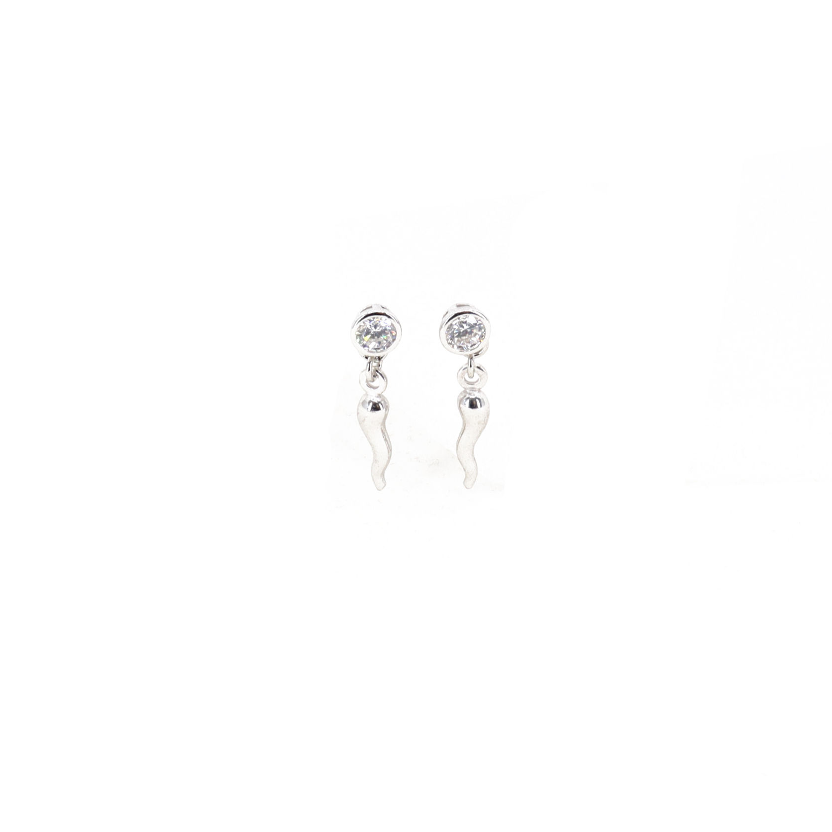 Boucles d'Oreilles L'Iconica Duo Corne Argent et Solitaire Zircons