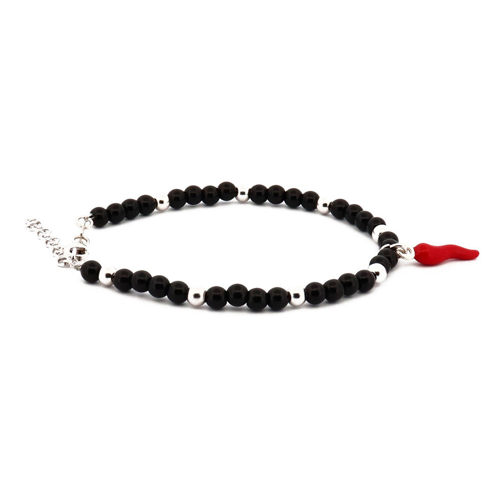 Thumbnail: L'Iconica Bracelet Black and Silver Horn Rosso Silver Pearls
