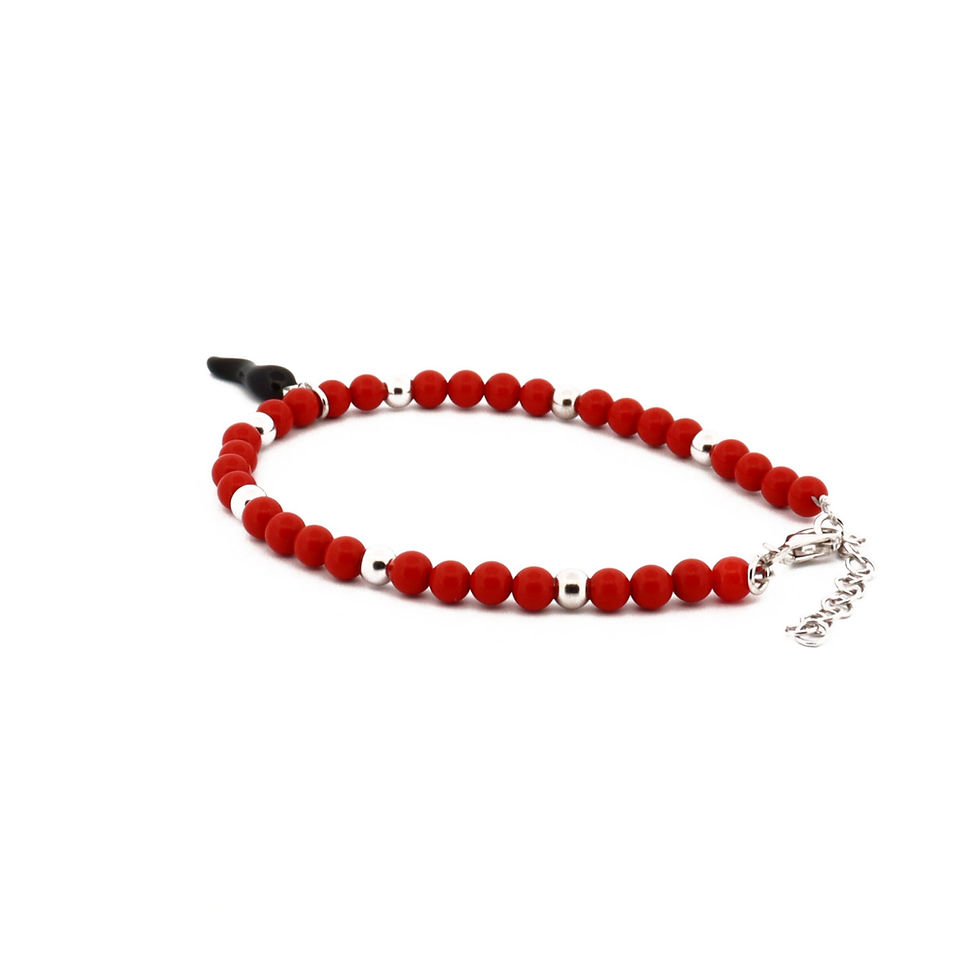 Thumbnail: Bracelet Eleganza Pearls Rosse and silver Horn Nero Silver