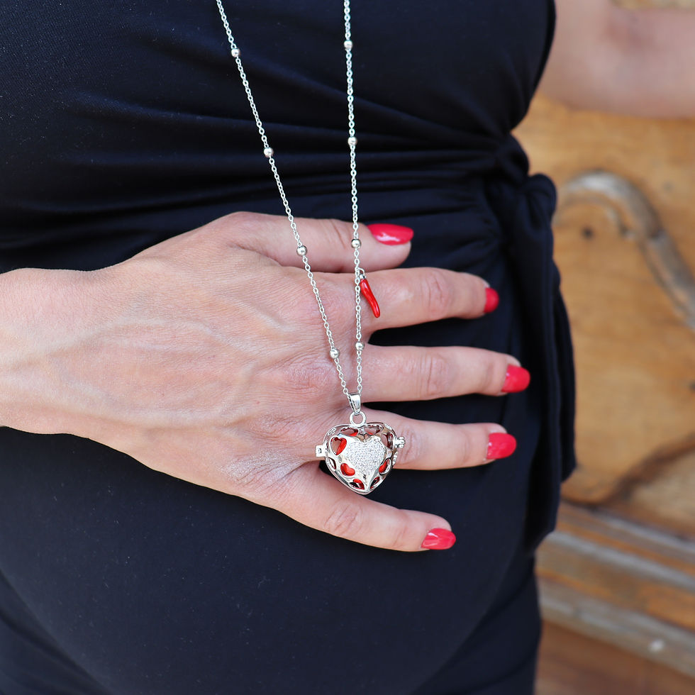 Miniature : Collier Amore Chaîne perlée, Bola Cœur avec Zircons incrustés et Corne acier