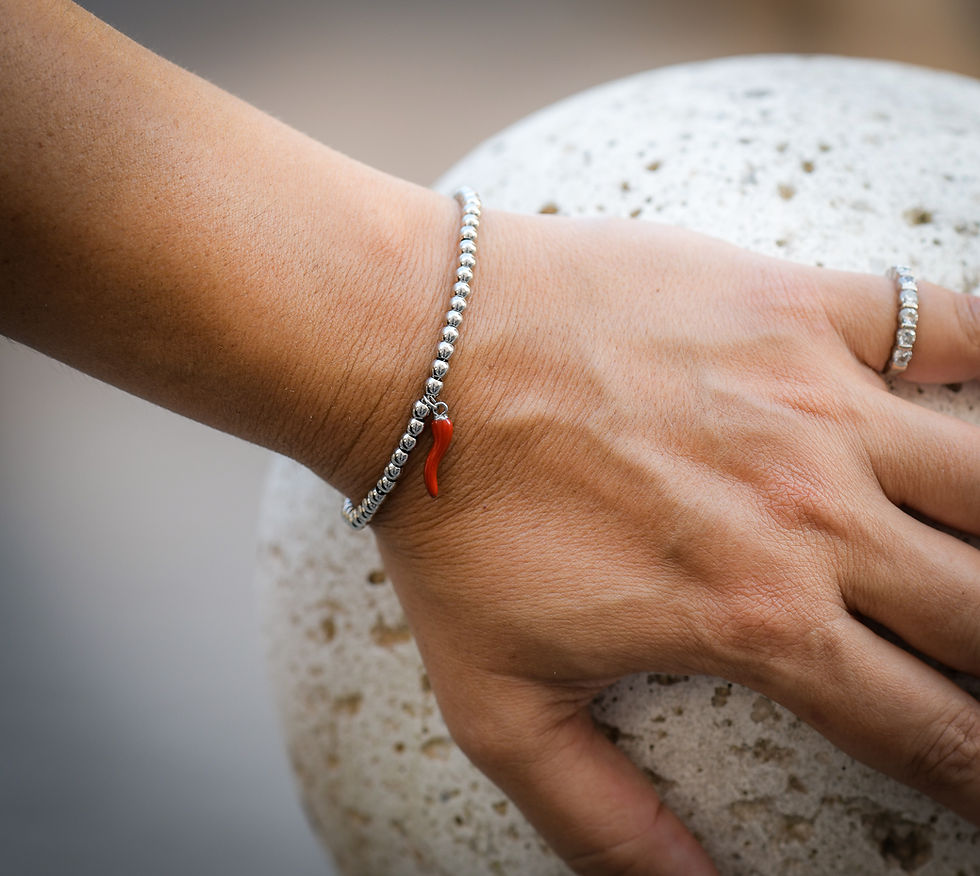 Thumbnail: L'Iconica Bracelet Steel Beads Horn Rosso Steel