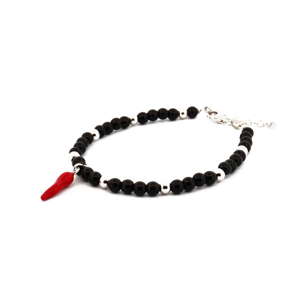Thumbnail: L'Iconica Bracelet Black and Silver Horn Rosso Silver Pearls