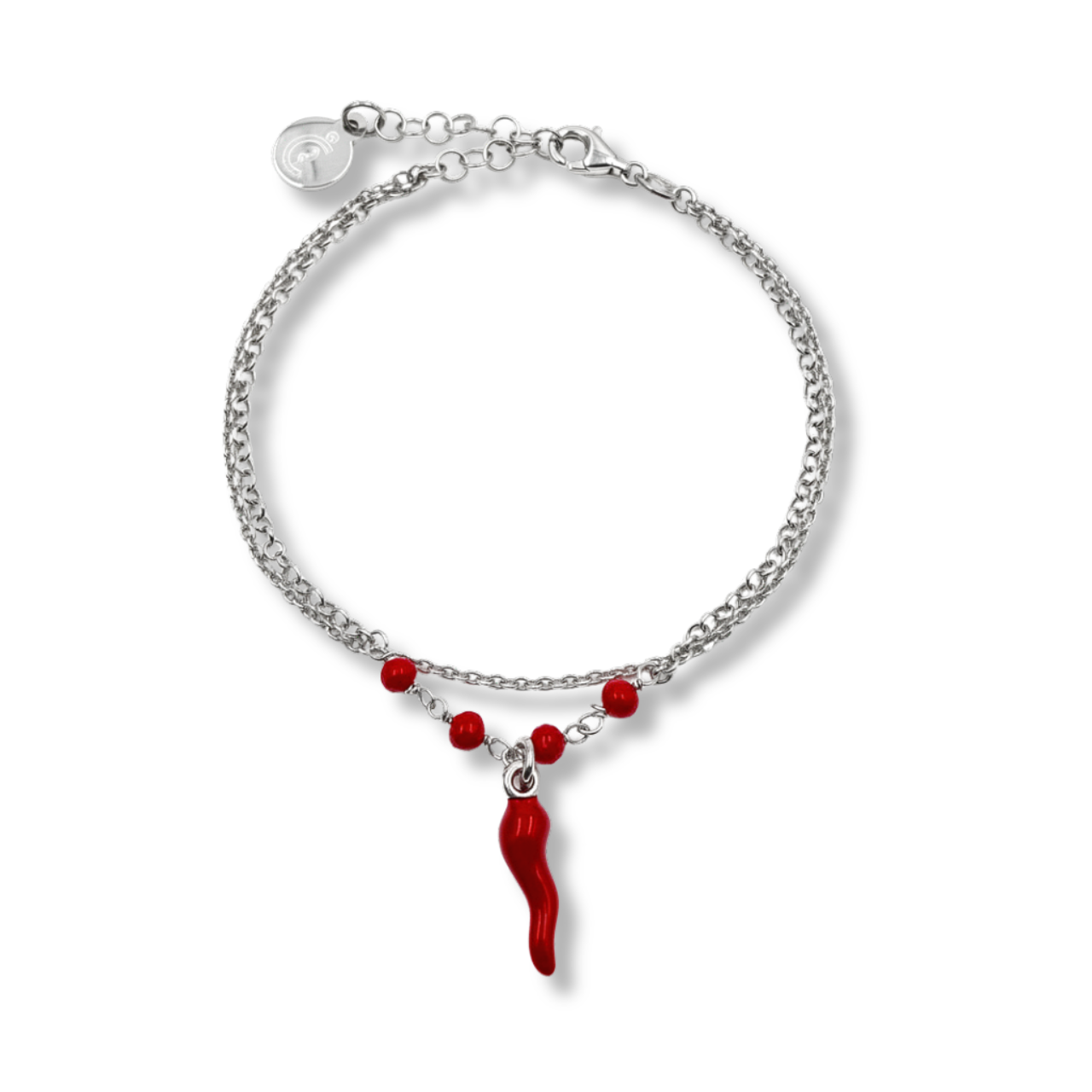 Bracelet en Argent – Chaîne Double Rangs, Perles en Cristal & Corne | Fortuna
