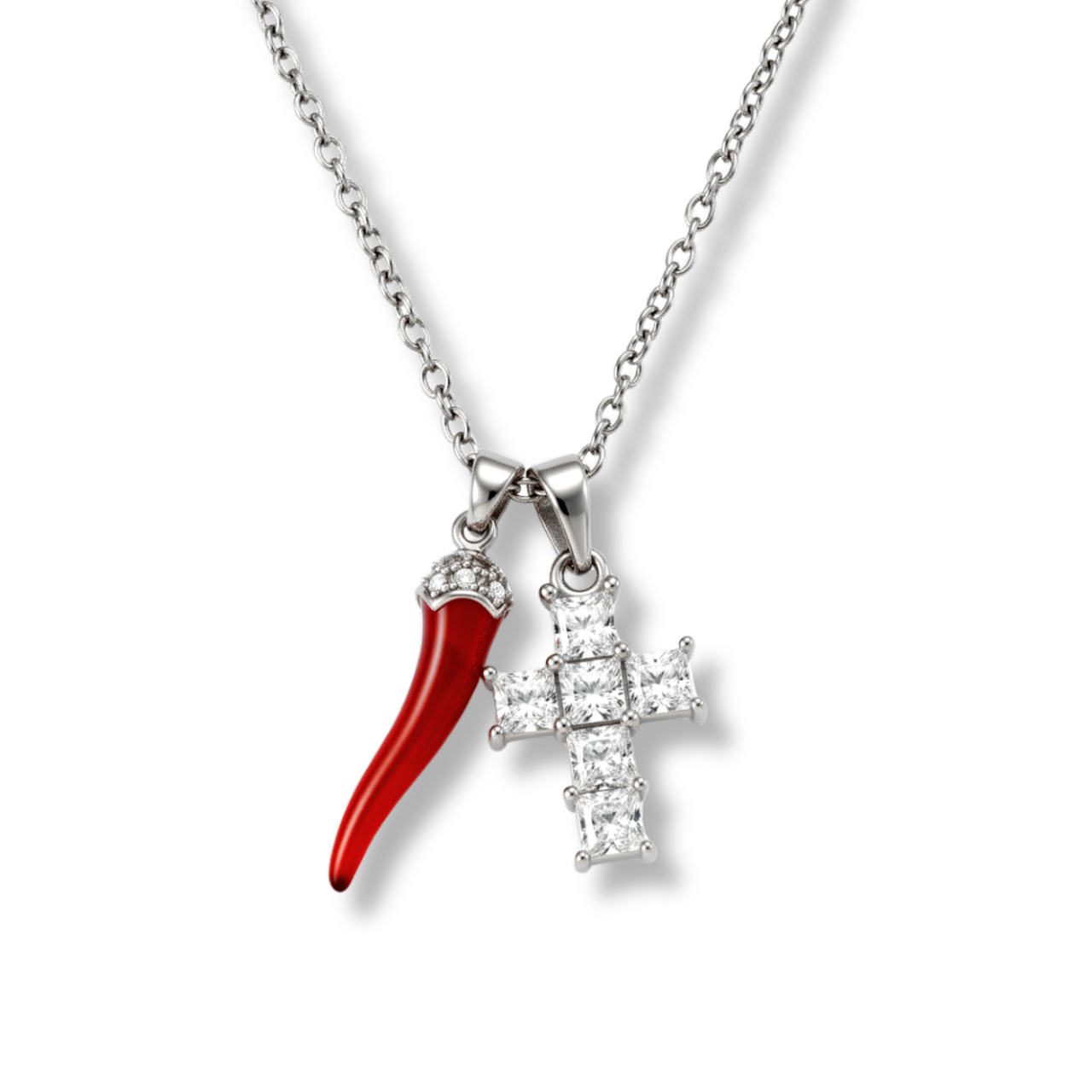 Collier Chaîne en Acier – Corne Corona & Croix Zircon | Vabbe