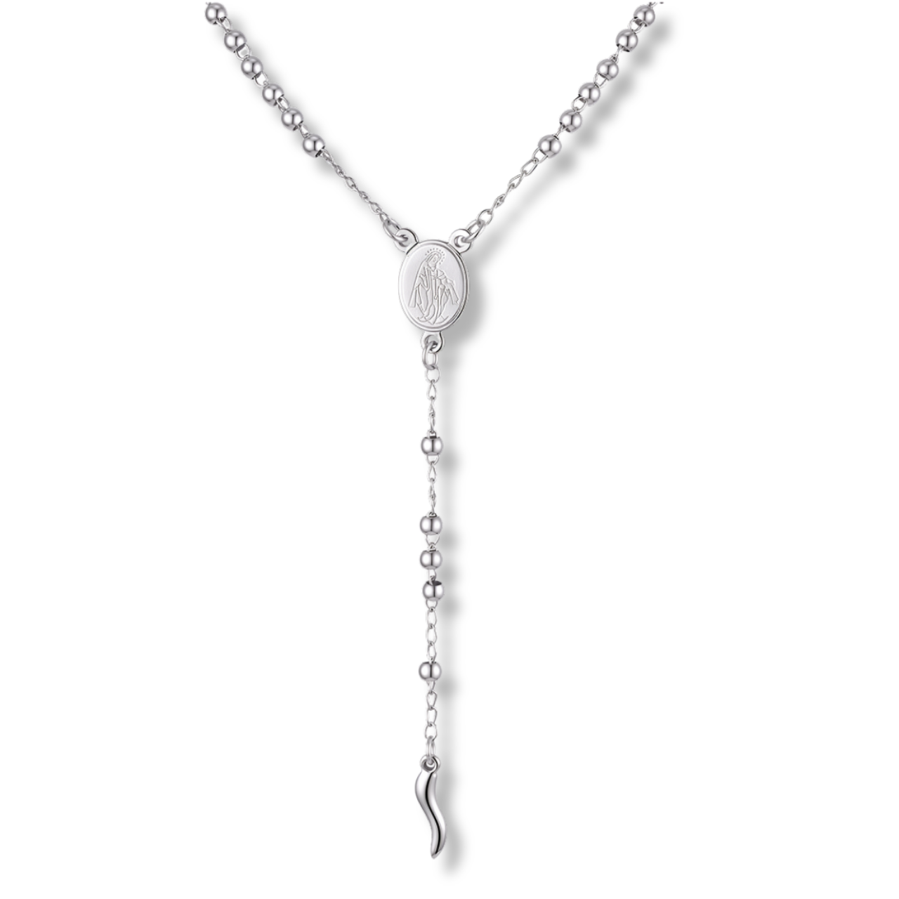 Collier Chaîne perlée en Acier Argenté – Corne | Rosario Vabbe