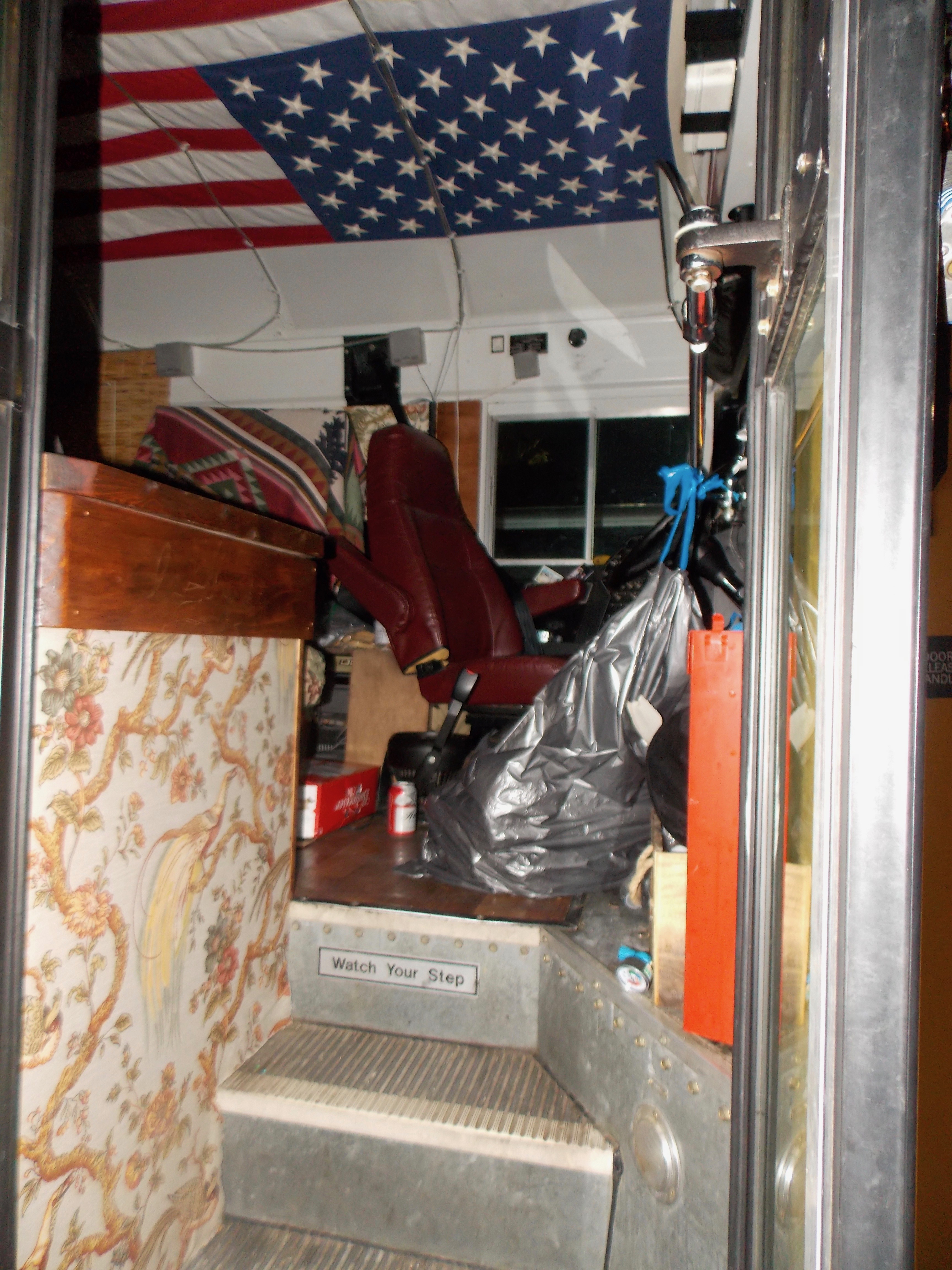 Inside of the bus. Very kitsch.