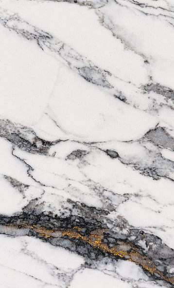 Calacatta Thunder quartz close-up detail highlighting dramatic dark veining with shimmering gold movement