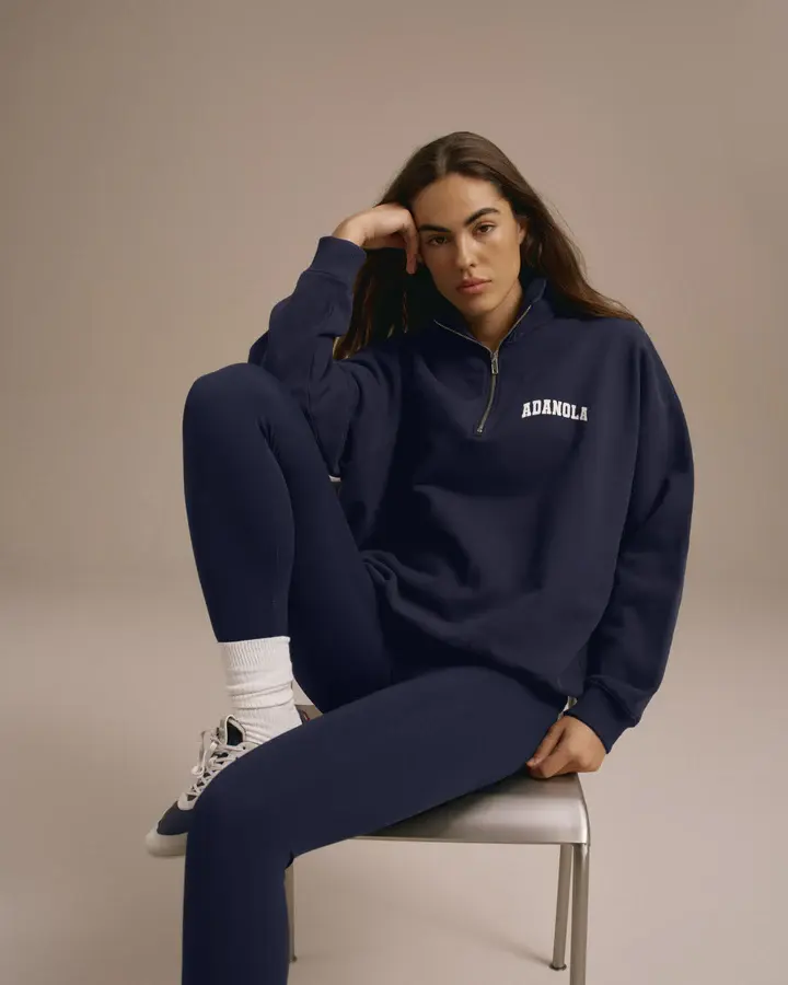 Thumbnail: adanola Varsity Oversized Funnel Neck Zip Sweatshirt - 2컬러