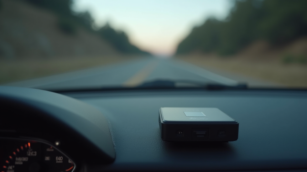 Primer plano de un dispositivo localizador GPS instalado en el tablero de un vehículo