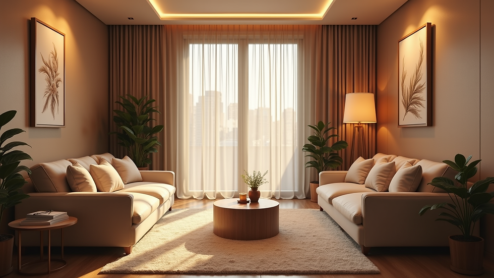 Eye-level view of a cozy therapy room with comfortable seating