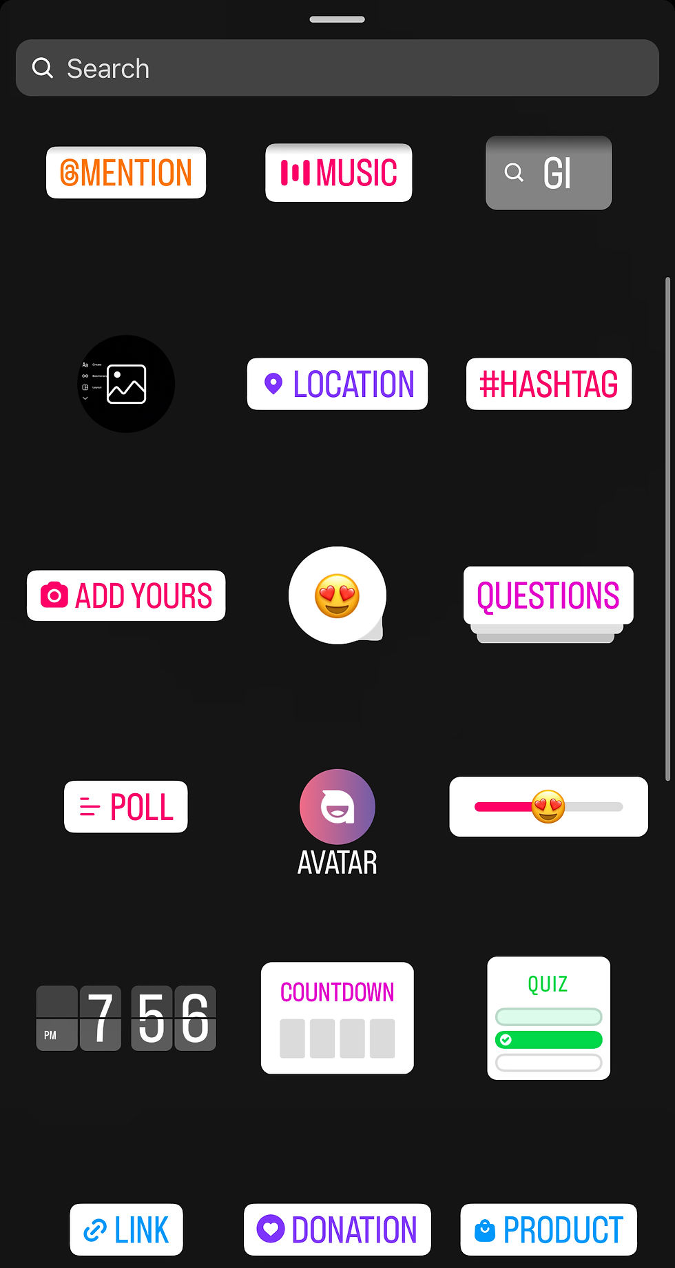 An image showing the different interactive features available on Instagram