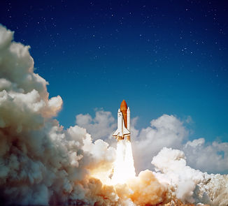 The spaceship takes off into the starry sky. A rocket is launched into space. Concept spac