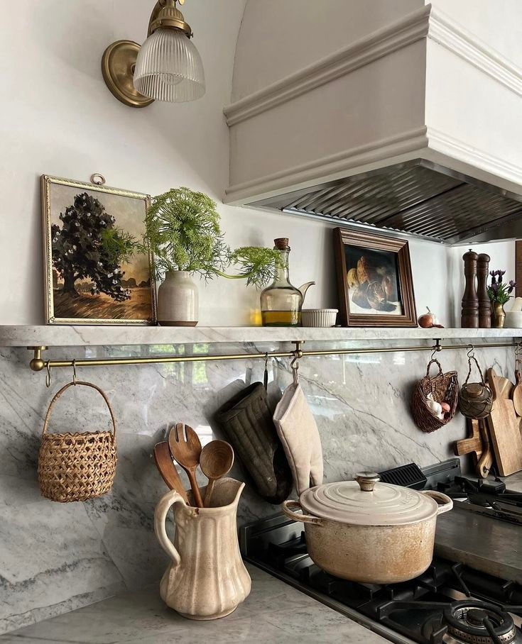 Kitchen with hanging storage