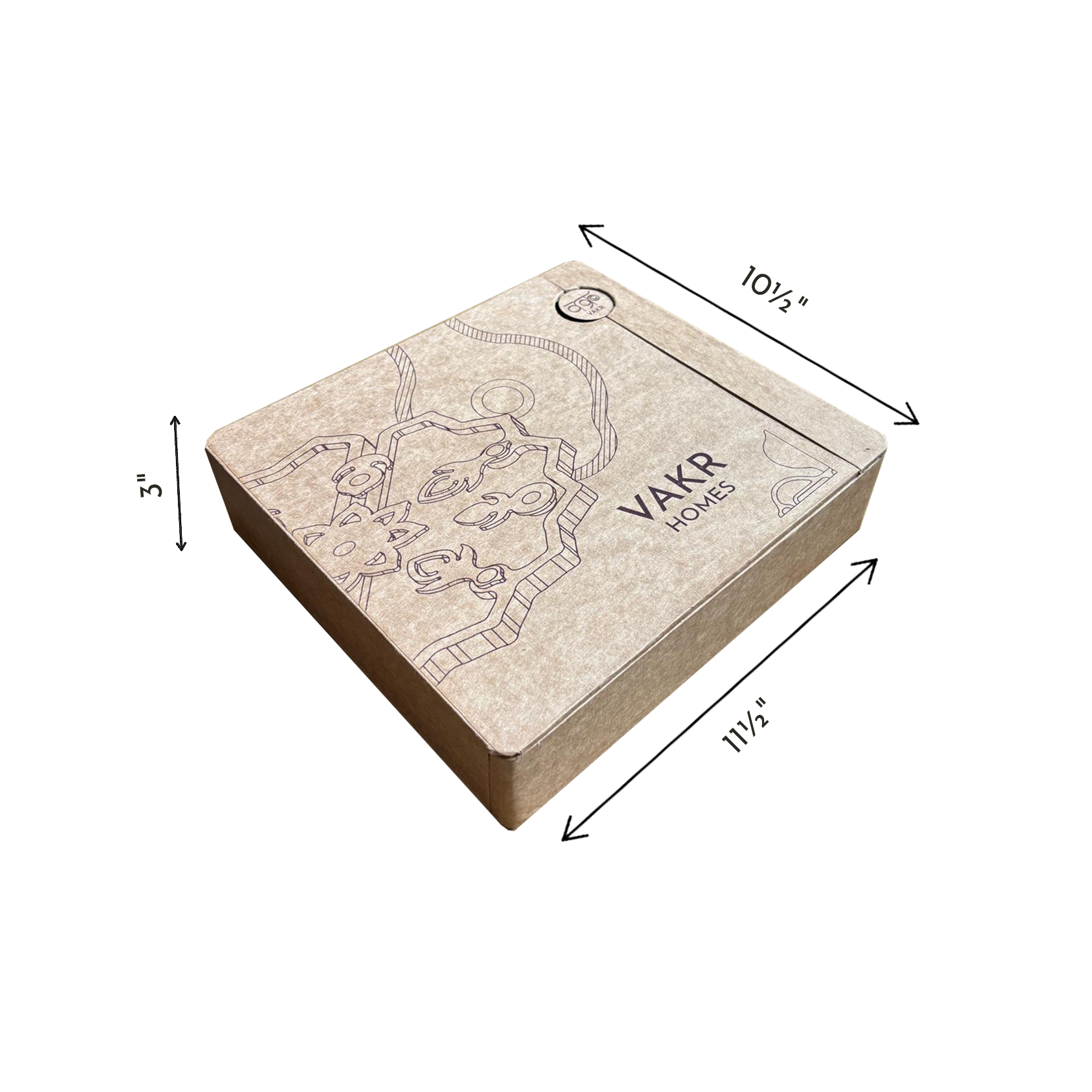 Isometric view of a giftbox for handcrafted multipurpose teakwood tray used as a luxury essentials holder.
