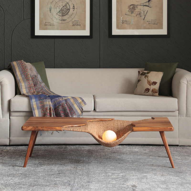 Thumbnail: Front view: Parametric coffee table, handcrafted furniture in rattan, wicker, cane, hardwood, luxury, contemporary