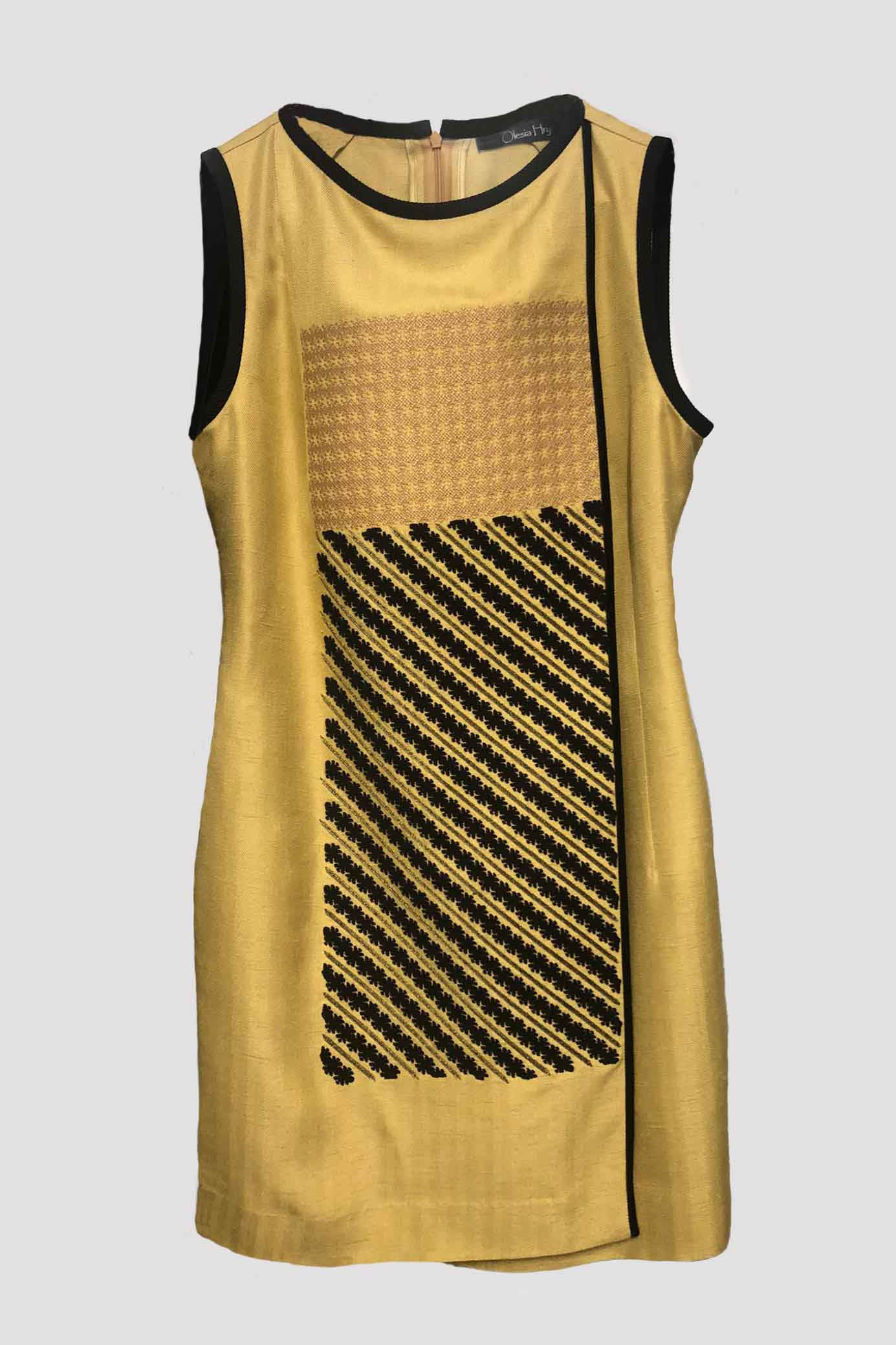 The dress is short gold