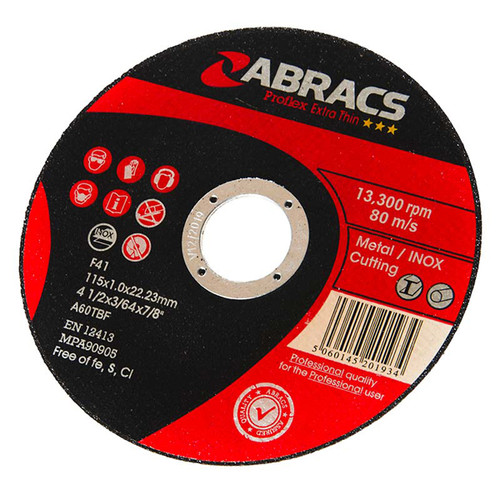 ABRACS 115MM x 1.0MM x 22MM EXTRA THIN 3* INOX FLAT METAL CUTTING DISC ...