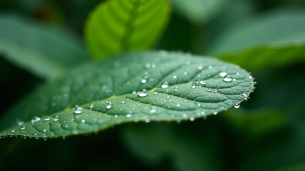 Close-up view of a vibrant green leaf textured with water droplets
