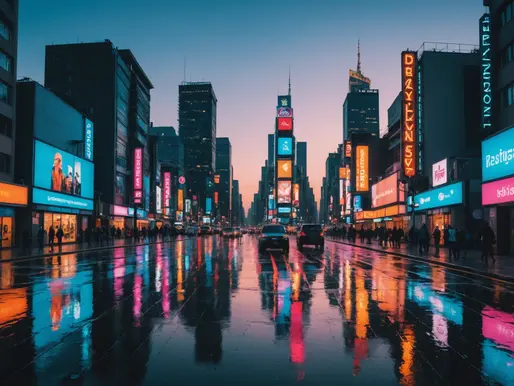 Exploring Urban Expressionism: Reflecting on Vibrant Cityscapes at Dusk