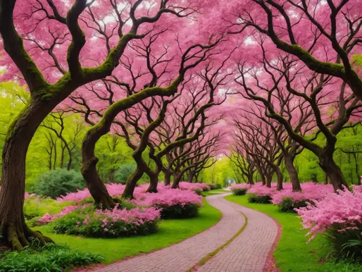 Exploring the Enchanting Forest: A Pink Illustrated Journey Through Mysterious Twisted Trees and Winding Paths
